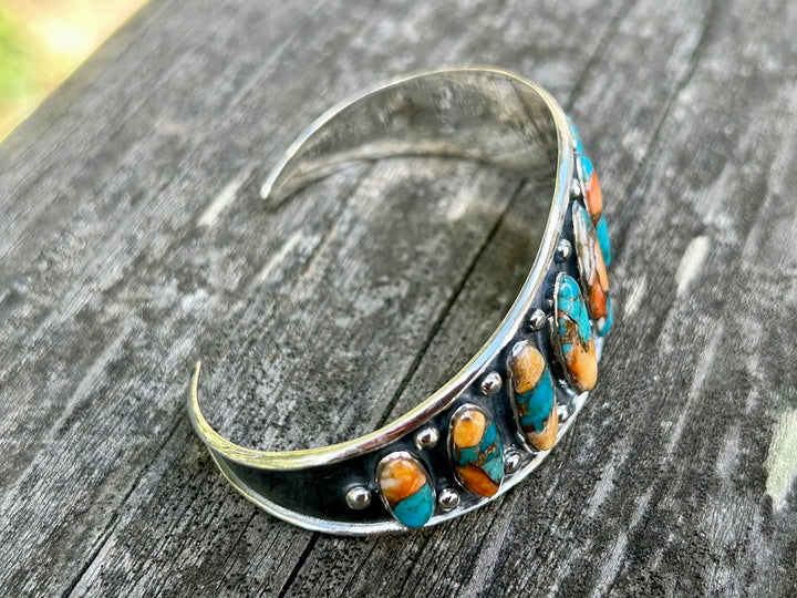 Genuine Turquoise and Spiny Oyster Bracelet Turquoise Copper Matrix Turquoise and Spiny Oyster Cuff