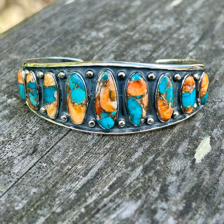 Genuine Turquoise and Spiny Oyster Bracelet Turquoise Copper Matrix Turquoise and Spiny Oyster Cuff