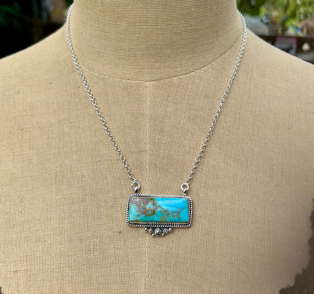 Kingman Turquoise Sterling Silver Bar Necklaces