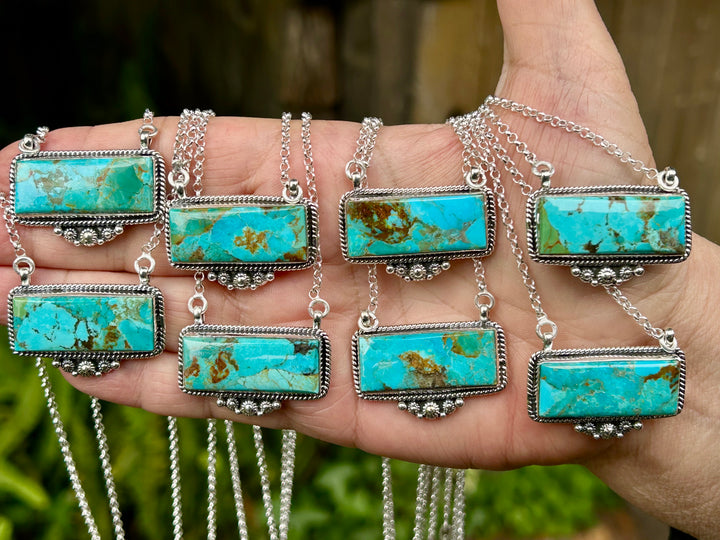 Kingman Turquoise Sterling Silver Bar Necklaces