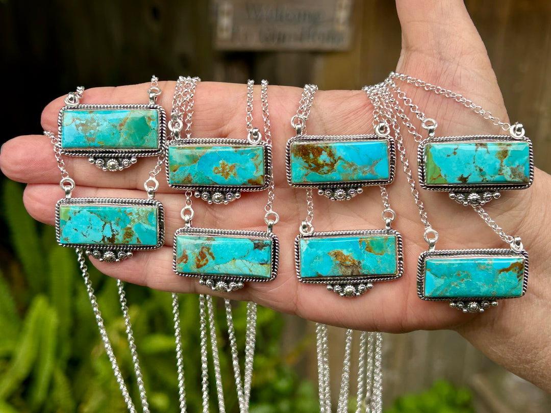 Kingman Turquoise Sterling Silver Bar Necklaces