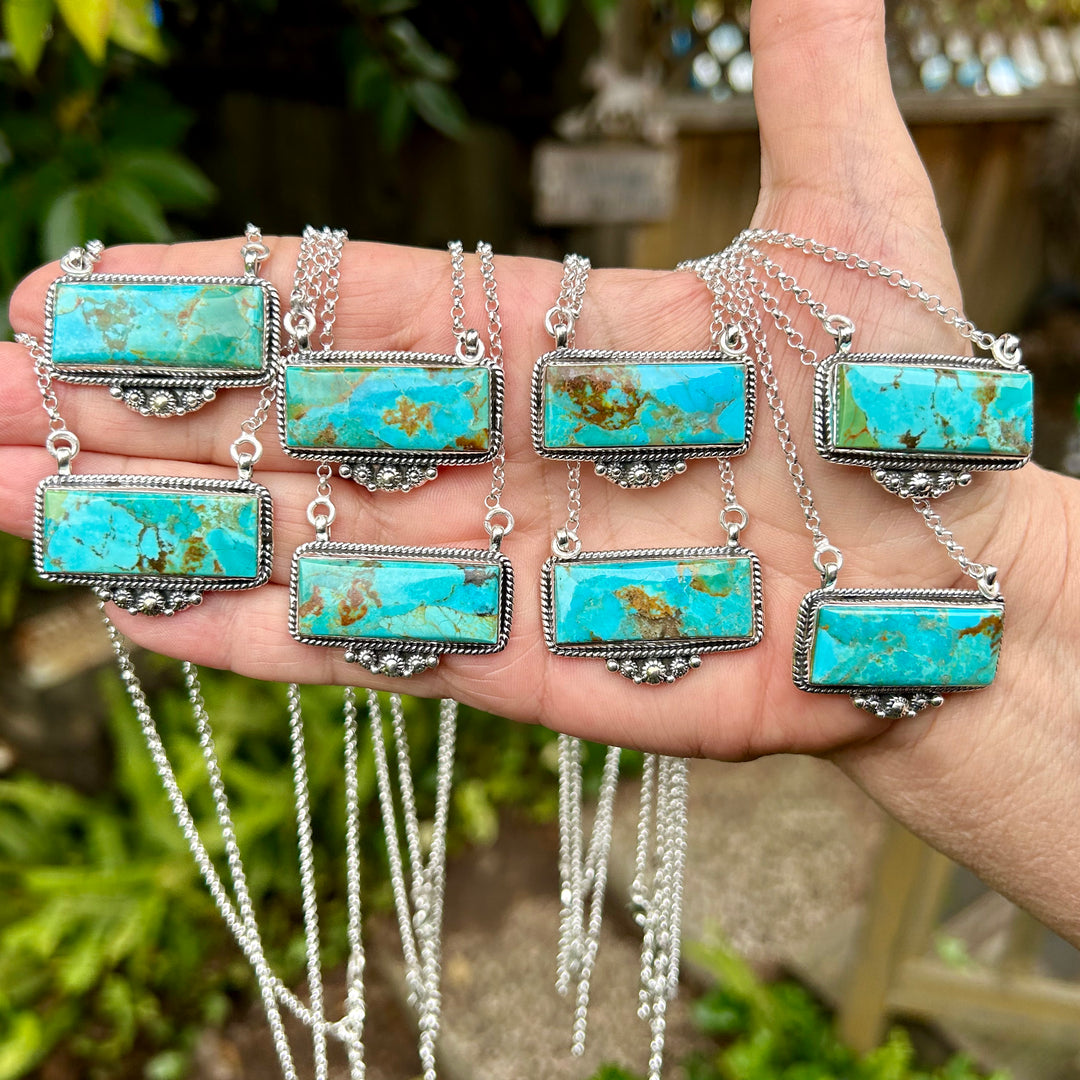 Kingman Turquoise Sterling Silver Bar Necklaces