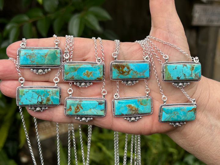 Kingman Turquoise Sterling Silver Bar Necklaces