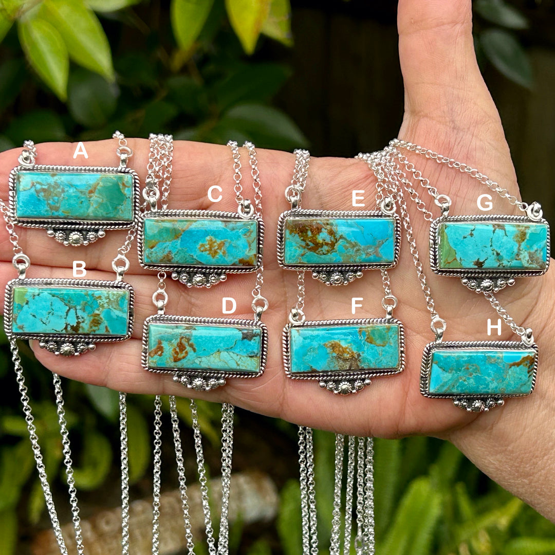 Kingman Turquoise Sterling Silver Bar Necklaces