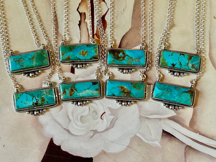 Kingman Turquoise Sterling Silver Bar Necklaces