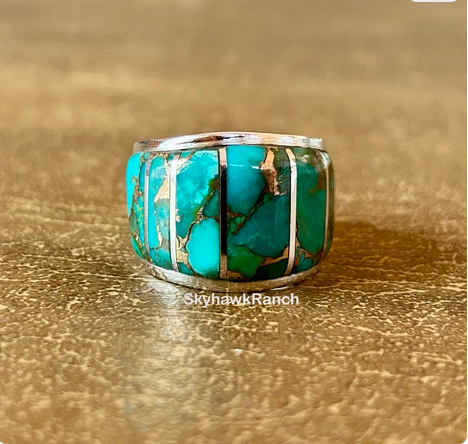 Genuine Turquoise Sterling Silver Ring Turquoise Copper Matrix Statement Ring Unisex