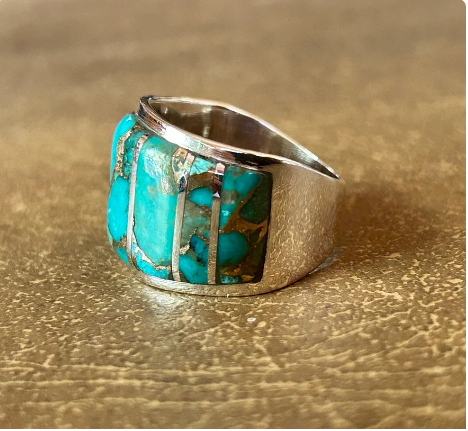 Genuine Turquoise Sterling Silver Ring Turquoise Copper Matrix Statement Ring Unisex