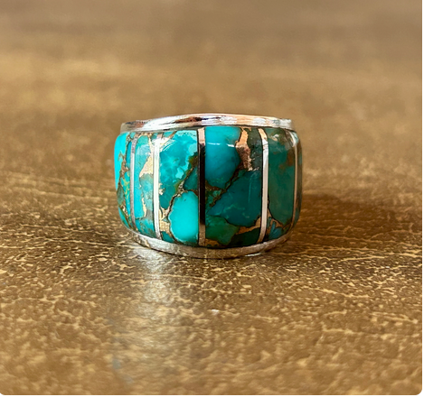 Genuine Turquoise Sterling Silver Ring Turquoise Copper Matrix Statement Ring Unisex