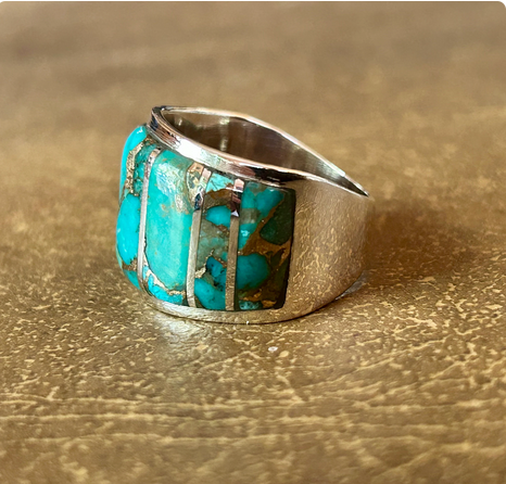 Genuine Turquoise Sterling Silver Ring Turquoise Copper Matrix Statement Ring Unisex