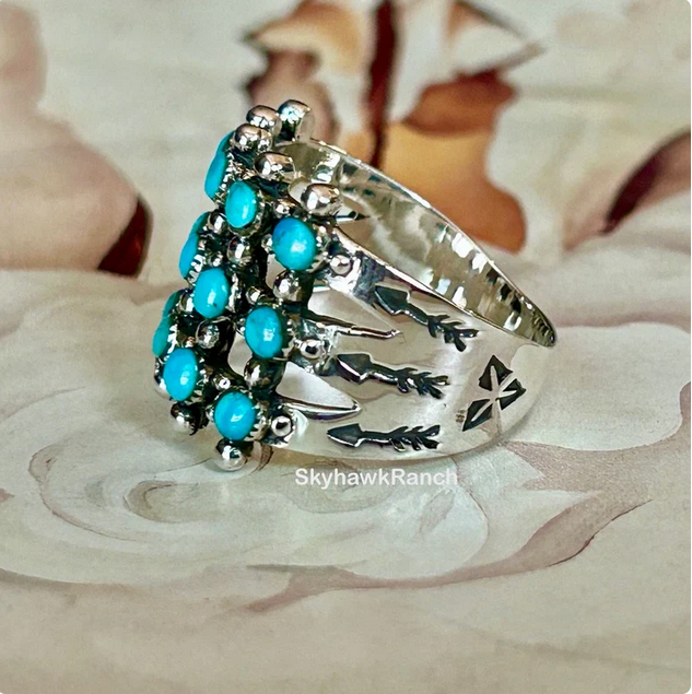 Genuine Turquoise Ring Genuine Turquoise 925 Silver Cluster Ring Southwestern Western Jewelry