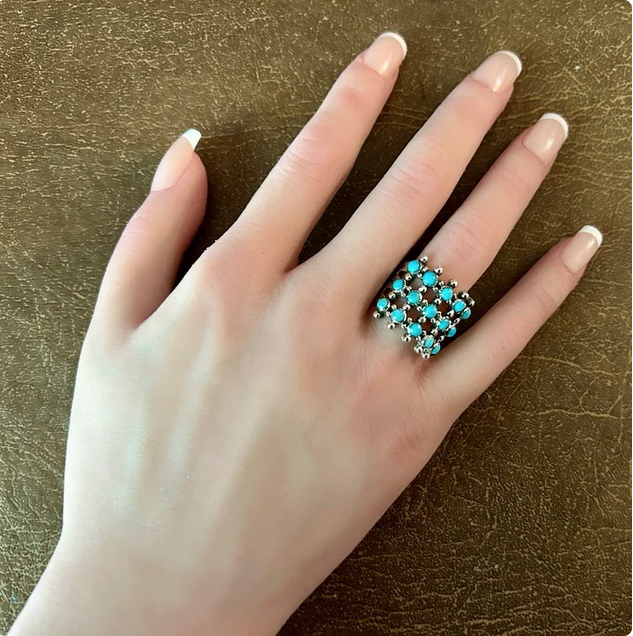 Genuine Turquoise Ring Genuine Turquoise 925 Silver Cluster Ring Southwestern Western Jewelry