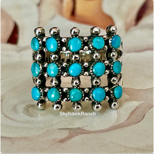 Genuine Turquoise Ring Genuine Turquoise 925 Silver Cluster Ring Southwestern Western Jewelry