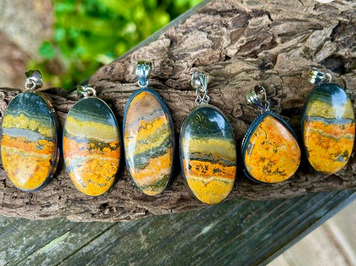 Bumble Bee Jasper Pendants Sterling Silver Chain Included