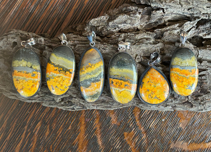 Bumble Bee Jasper Pendants Sterling Silver Chain Included