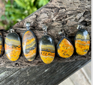 Bumble Bee Jasper Pendants Sterling Silver Chain Included