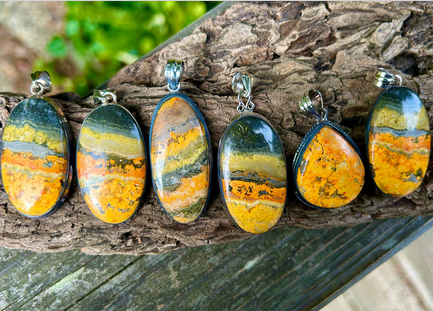 Bumble Bee Jasper Pendants Sterling Silver Chain Included