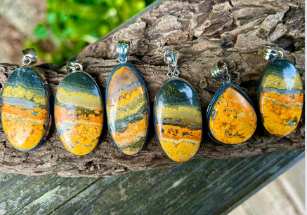 Bumble Bee Jasper Pendants Sterling Silver Chain Included