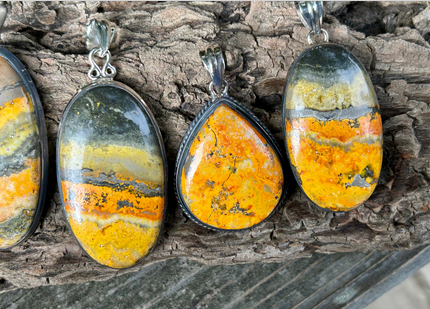Bumble Bee Jasper Pendants Sterling Silver Chain Included