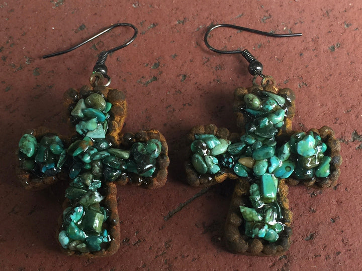 Turquoise Cross Earrings: Western Boho Cowgirl Jewelry