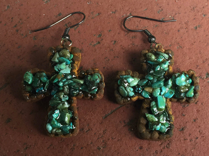 Turquoise Cross Earrings: Western Boho Cowgirl Jewelry