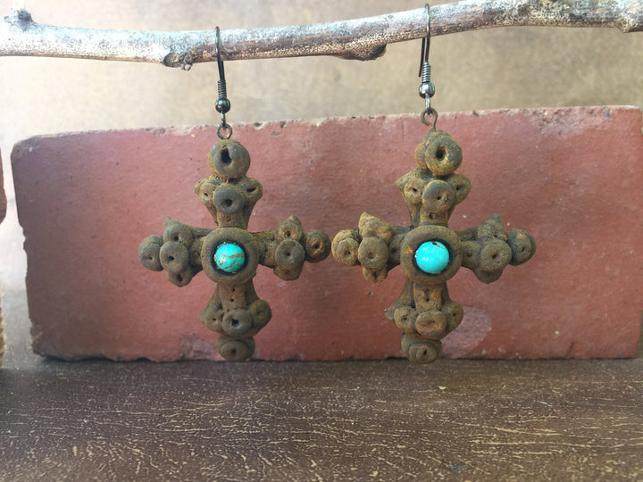 Turquoise Cross Earrings: Rustic Southwestern Statement Jewelry