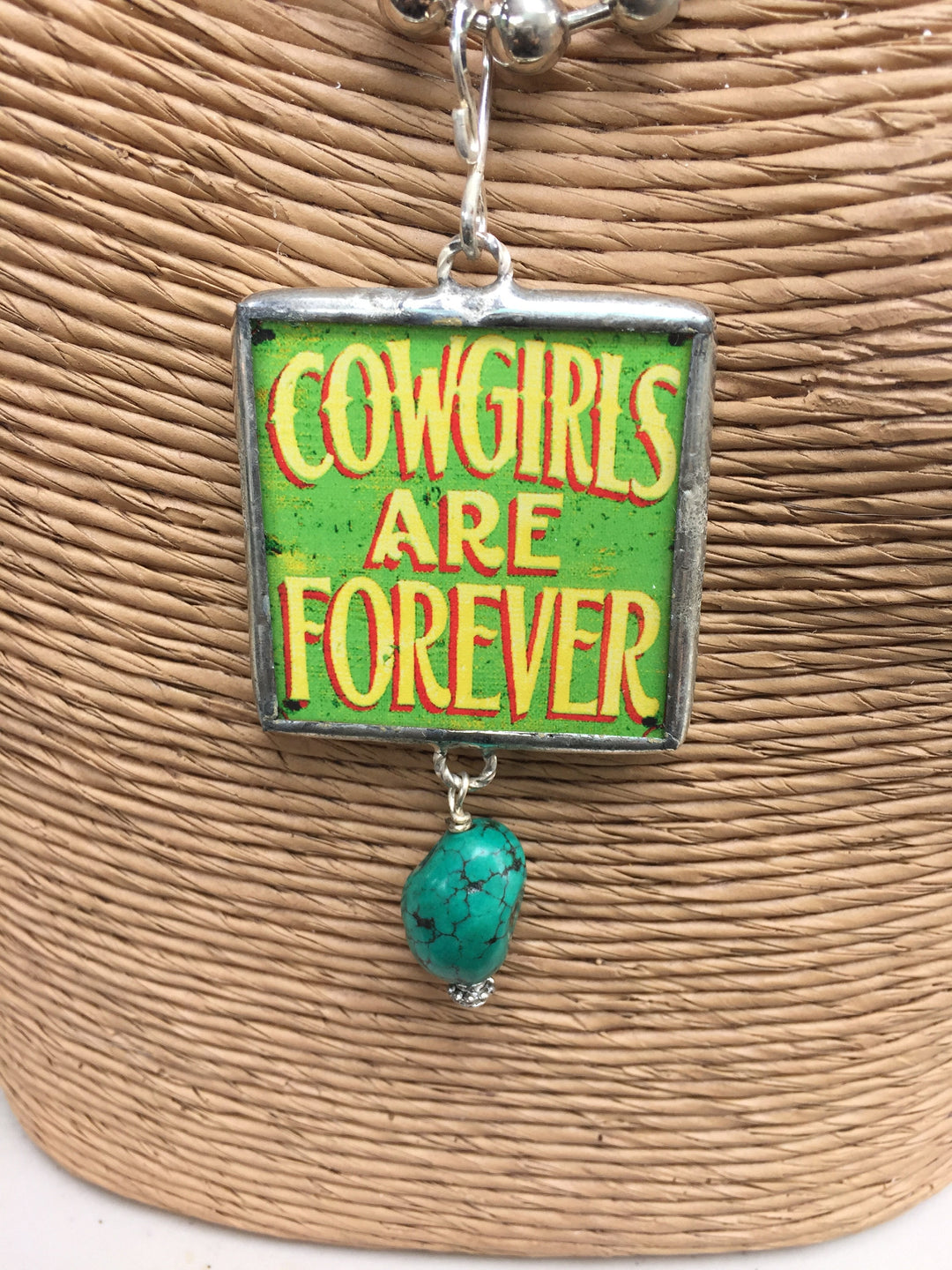 Cowgirl Reversible Pendant Necklace: Turquoise & Vintage Horse Picture