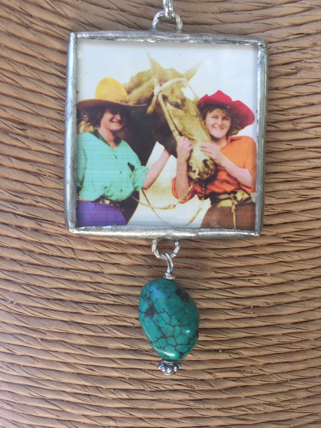 Cowgirl Reversible Pendant Necklace: Turquoise & Vintage Horse Picture
