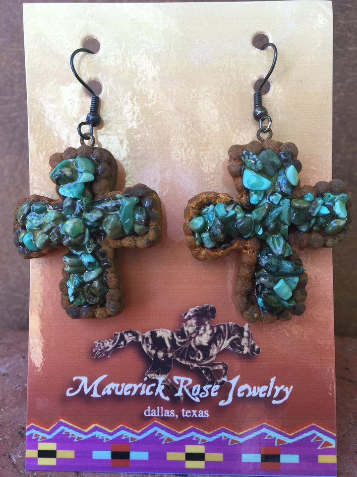 Turquoise Cross Earrings: Western Boho Cowgirl Jewelry