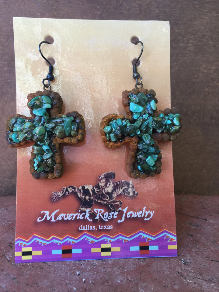 Turquoise Cross Earrings: Western Boho Cowgirl Jewelry
