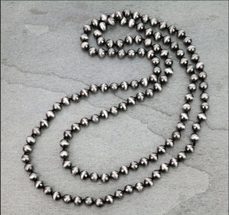 Hand knotted Western Pearl Necklace - Lightweight Southwestern Style 58"