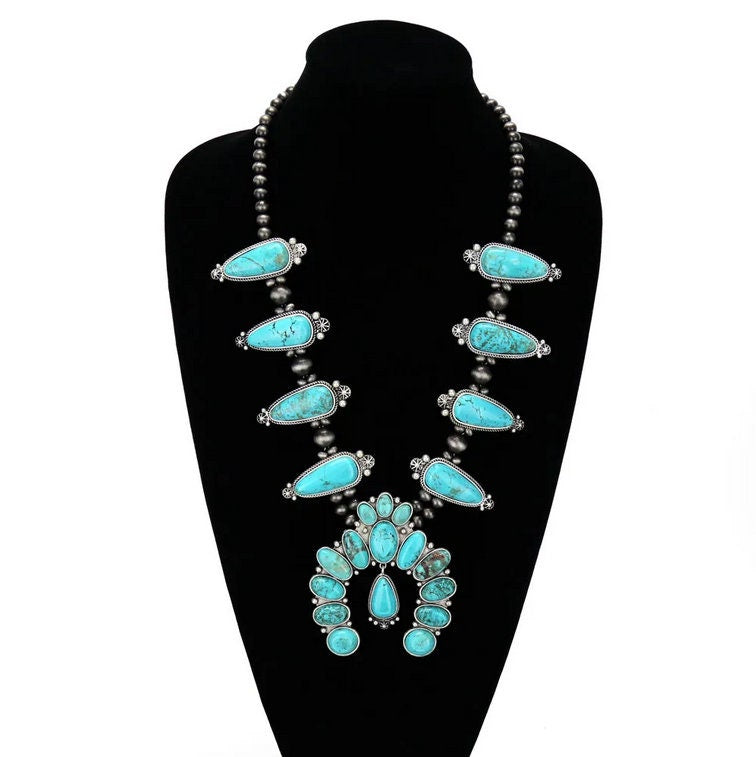 Squash Blossom Turquoise Necklace