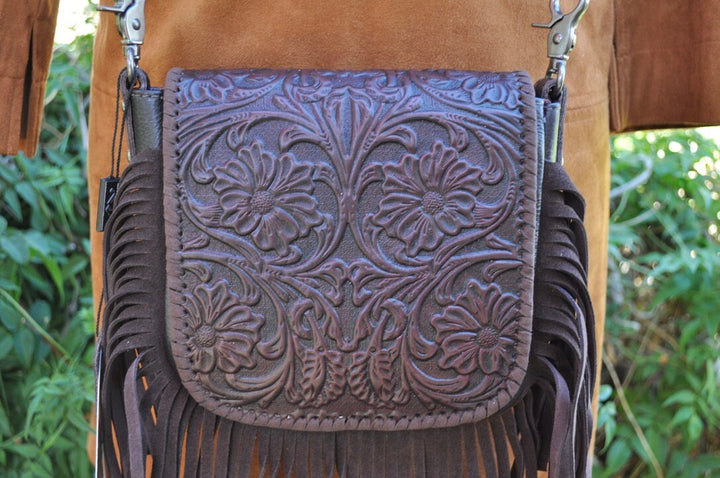Western Leather Tooled LeatherFringe Crossbody Bag: Vintage Cowgirl Style