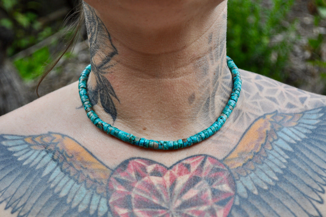 Genuine Turquoise Beaded Necklace: Boho Beach Surfer Style