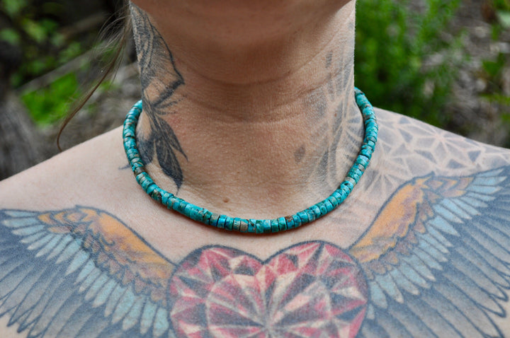 Genuine Turquoise Beaded Necklace: Boho Beach Surfer Style
