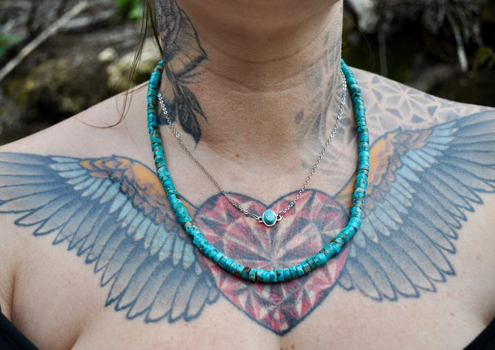 Genuine Turquoise Beaded Necklace: Boho Beach Surfer Style