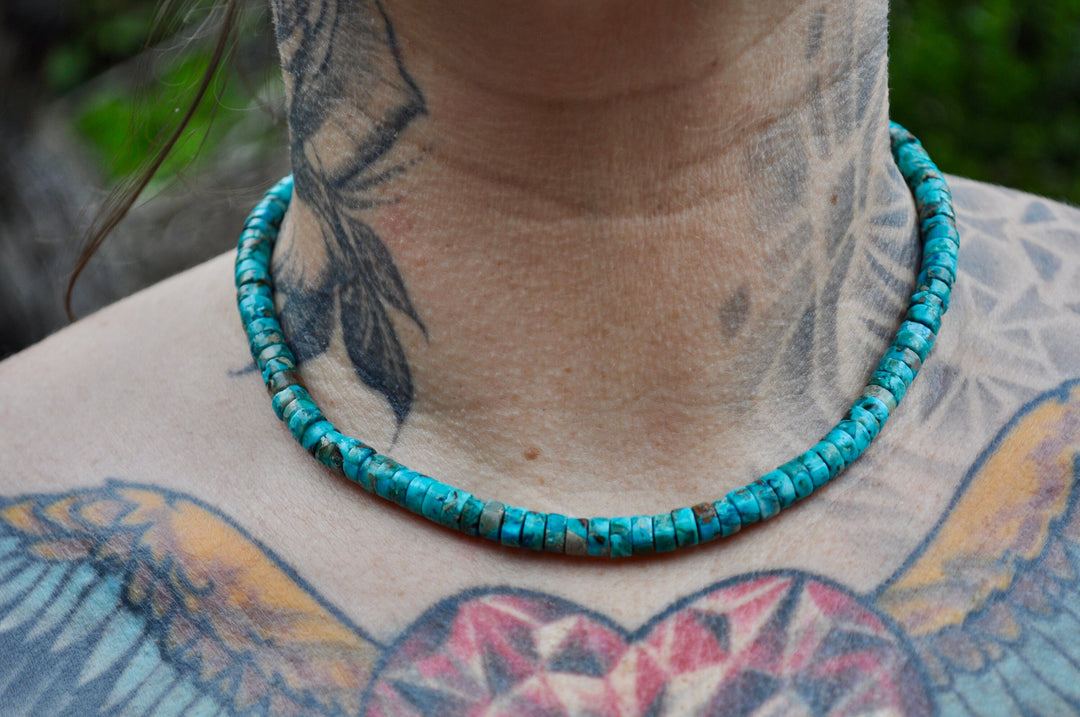 Genuine Turquoise Beaded Necklace: Boho Beach Surfer Style