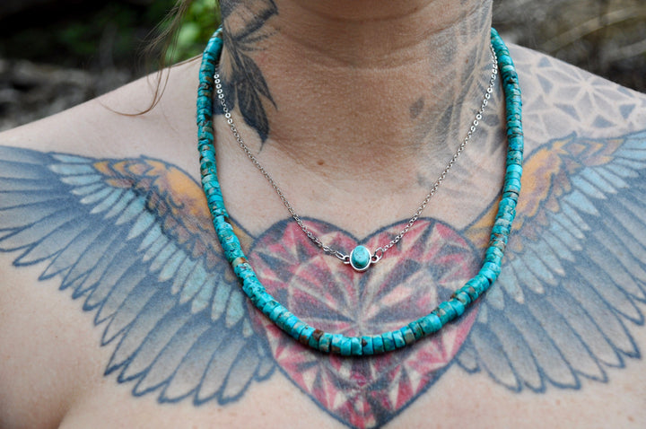 Genuine Turquoise Beaded Necklace: Boho Beach Surfer Style