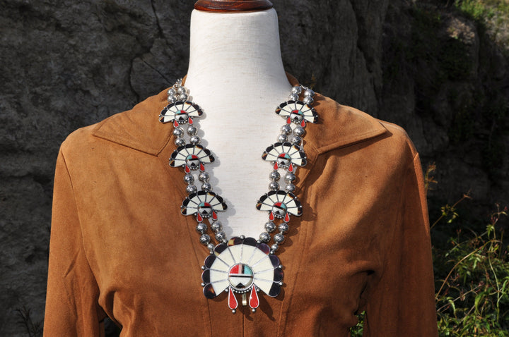 Squash Blossom Necklace - Silver Plate Reproduction - Southwestern Style Statement Jewelry