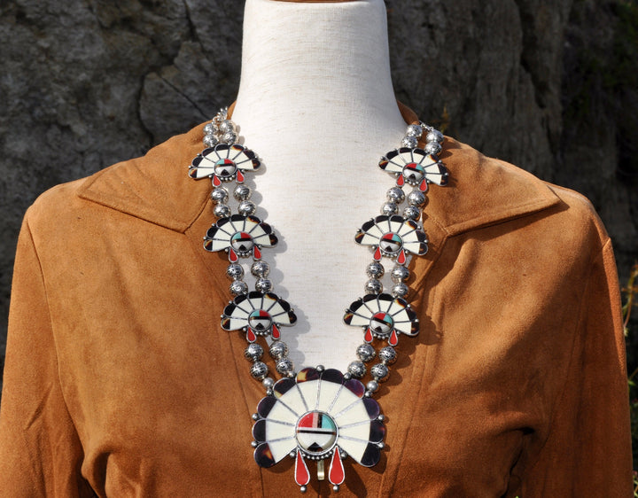 Squash Blossom Necklace - Silver Plate Reproduction - Southwestern Style Statement Jewelry