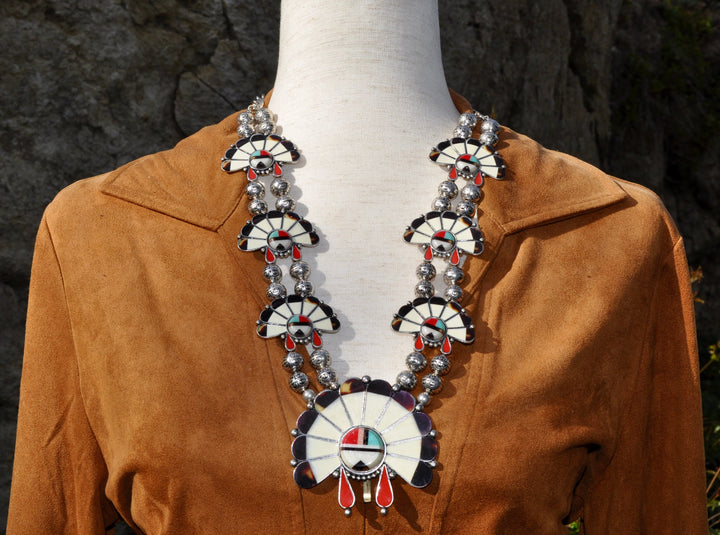 Squash Blossom Necklace - Silver Plate Reproduction - Southwestern Style Statement Jewelry