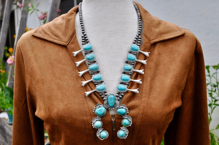 Turquoise Squash Blossom Necklace Western Southwestern Cowgirl