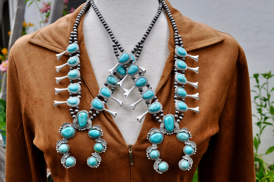 Turquoise Squash Blossom Necklace Western Southwestern Cowgirl