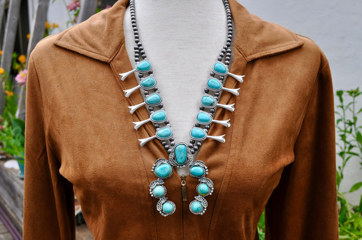 Turquoise Squash Blossom Necklace Western Southwestern Cowgirl