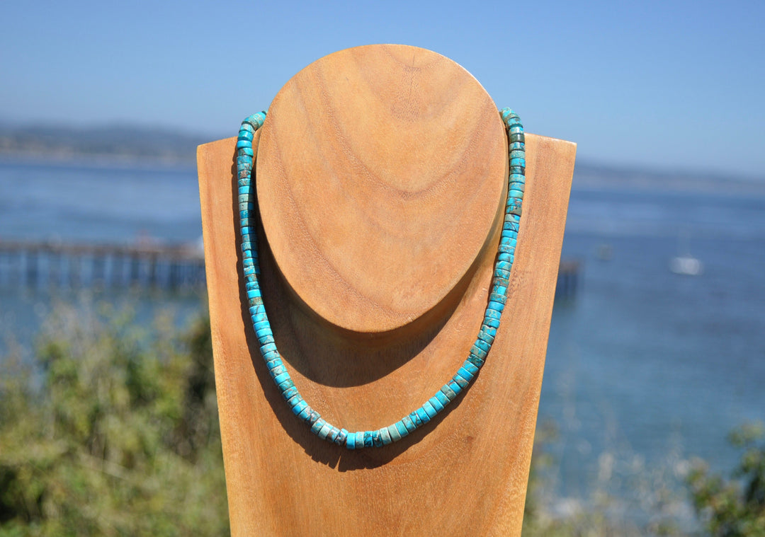Genuine Turquoise Beaded Necklace: Boho Beach Surfer Style