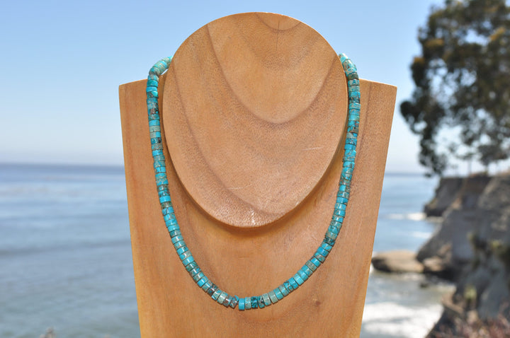 Genuine Turquoise Beaded Necklace: Boho Beach Surfer Style