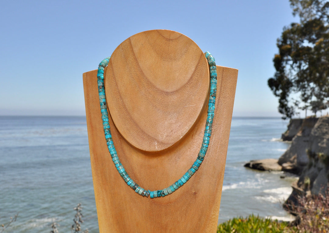 Genuine Turquoise Beaded Necklace: Boho Beach Surfer Style