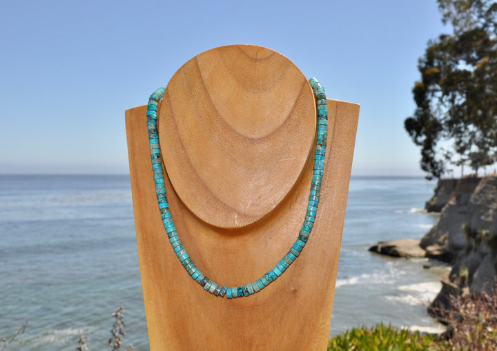 Genuine Turquoise Beaded Necklace: Boho Beach Surfer Style