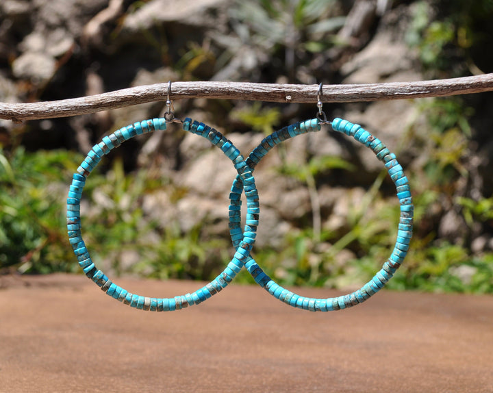 Genuine Turquoise Hoop Earrings: Lightweight, Boho Southwestern Style