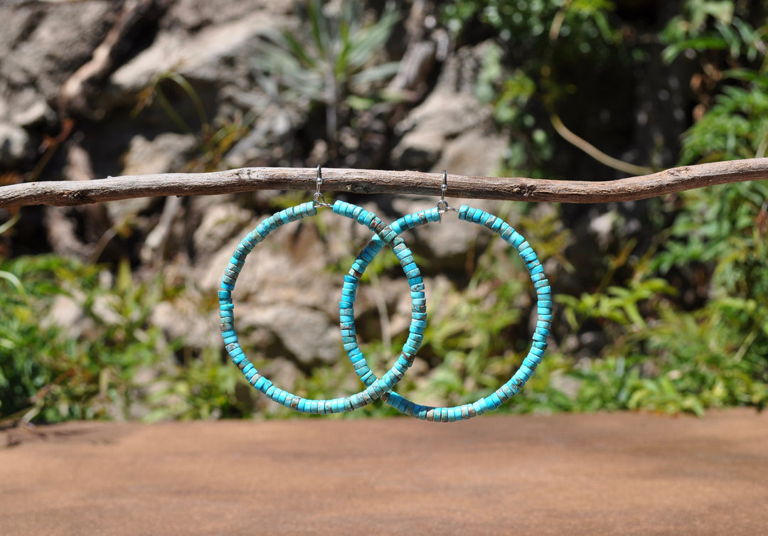 Genuine Turquoise Hoop Earrings: Lightweight, Boho Southwestern Style