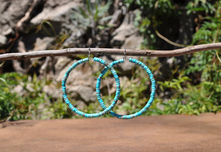 Genuine Turquoise Hoop Earrings: Lightweight, Boho Southwestern Style